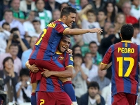 Villa celebra su primer gol oficial con el Barça. Fotos: Miguel Ruiz-FCB.