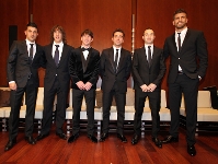 Piqu, Puyol, Xavi, Iniesta, Messi, i Villa, abans de la gala de la FIFA Pilota d'Or 2010. Foto: Miguel Ruiz (FCB).
