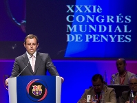 Sandro Rosell, en un instante de su discurso. Fotos: Àlex Caparrós - FCB