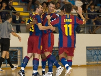 Els jugadors del Barça celebrant un gol davant el Marfil Santa Coloma. Foto: Arxiu-FCB
