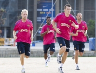 Rutenka, Sjöstrand, Saric y Sorhaindo, en la primera sesión de entrenamiento. Foto: Àlex Caparrós-FCB