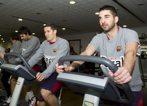 Els jugadors del Regal Barça, al gimnàs Àccura. (Fotos: Àlex Caparrós - FCB)