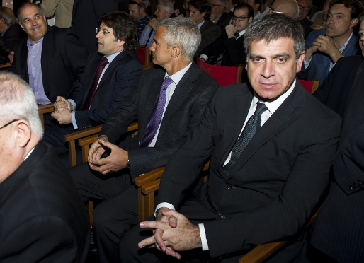 Andoni Zubizarreta, Toni Freixa, Javier Bordas i Jordi Mestre, durant l'acte de presa de possessi d'Andreu Subies. Foto: lex Caparrs - FCB
