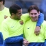Tot l'equip ha felicitat Messi pel pas al Mundial, especialment el seu amic Dani Alves. Fotos: Miguel Ruiz (FCB)